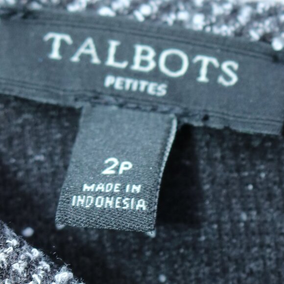 Talbots Petite Black White Tweed w Faux Leather Piping Long Sleeve A-Line Dress - Picture 4 of 6